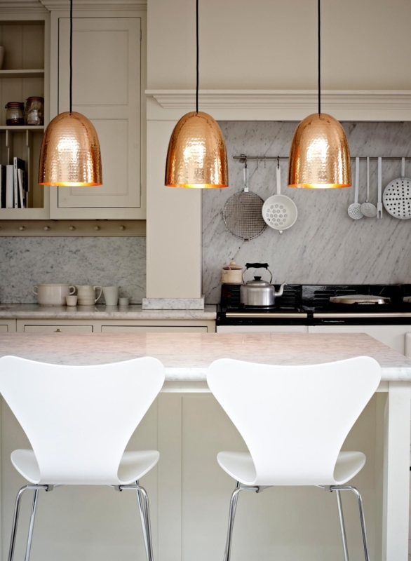 Trio Pendant Light Set, Staggered Hammered Metal Domes