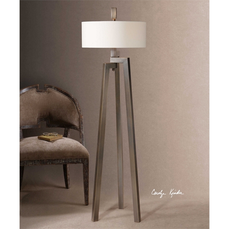 Tripod Floor Lamp Black Metal Oversized Drum Shade Industrial