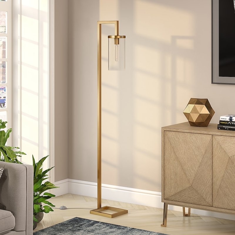 Tripod Floor Lamp Brass Frame Clear Glass Cylinder Shade