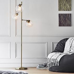 Tripod Floor Lamp Glass Spotlight Shade Gold Finish