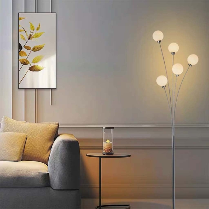 Tripod Floor Lamp Globe Shade Frosted Glass Scandi Styling