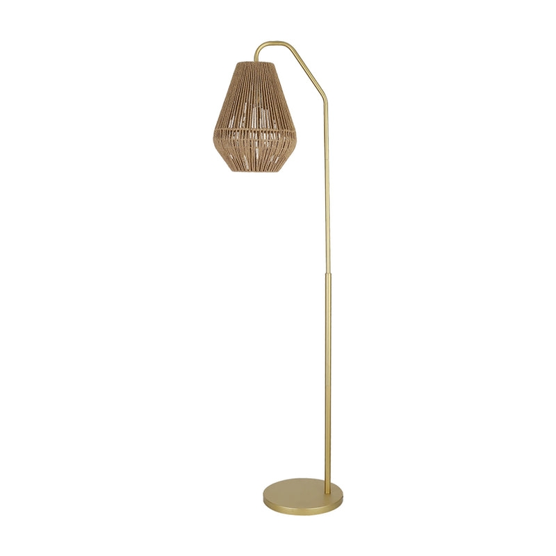 Tripod Floor Lamp Gold Woven Rattan Cylindrical Boho Nursery