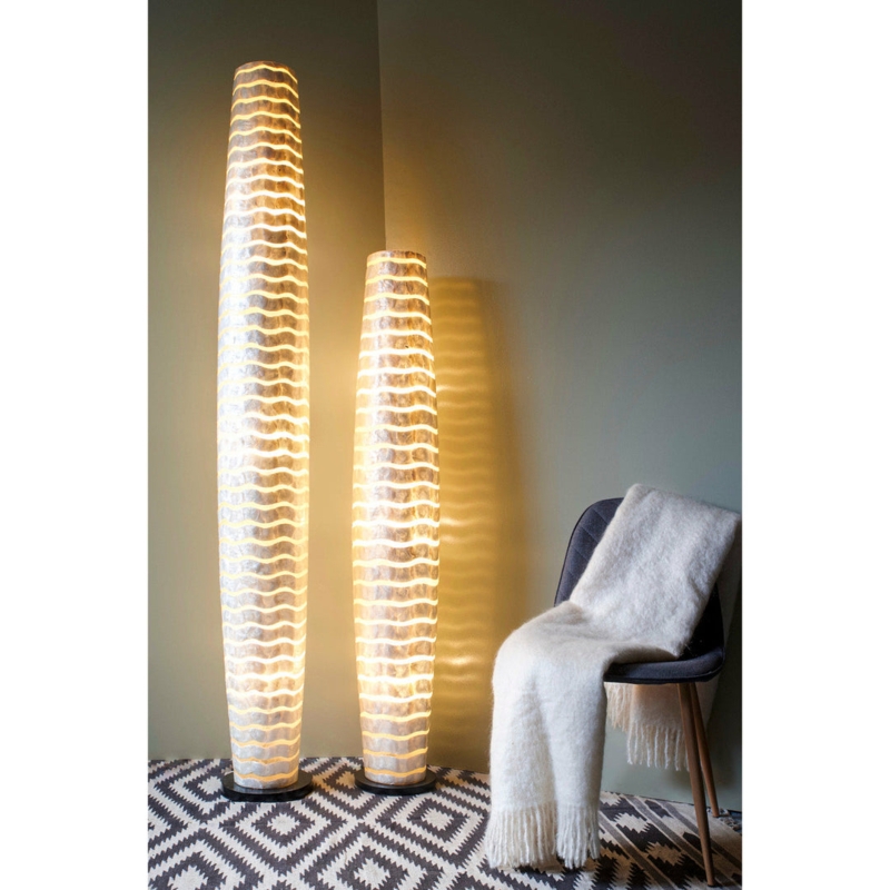 Tripod Floor Lamp: Japandi Whitewashed Wood with Oversized Shade