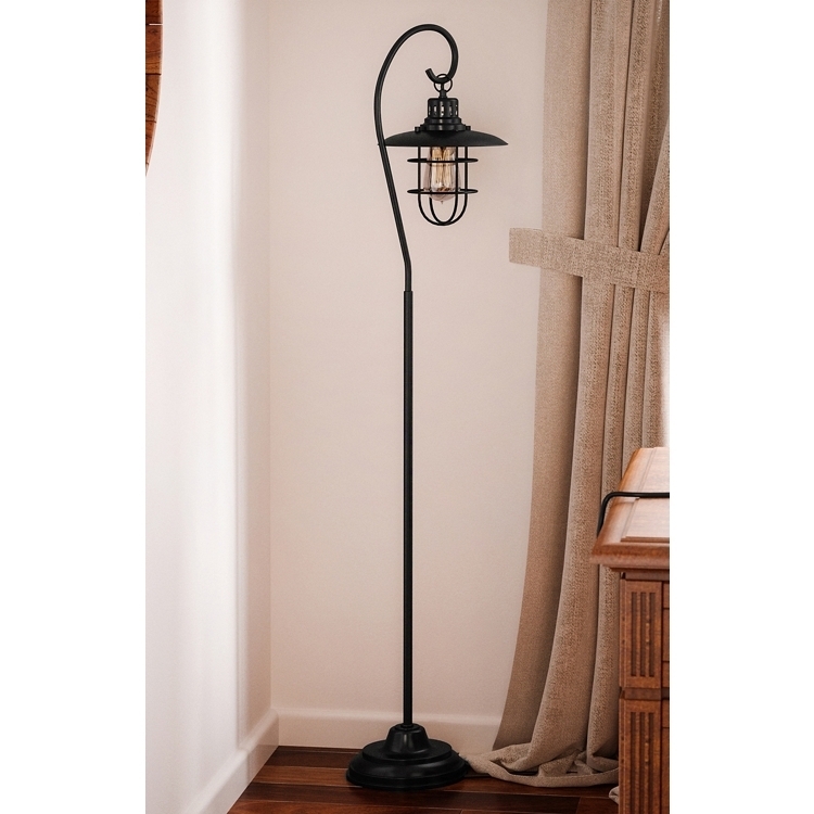 Tripod Floor Lamp Metal Lantern Shade Mesh Detail Industrial