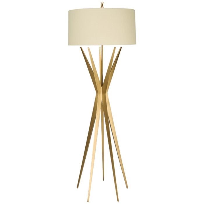 Tripod Floor Lamp, Oatmeal Linen Shade with Gilded Finish