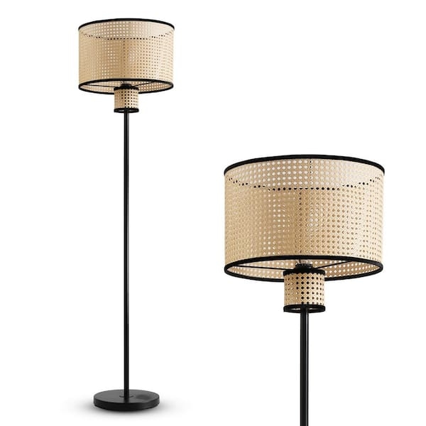 Tripod Floor Lamp Two Tier Woven Shade Bohemian Style