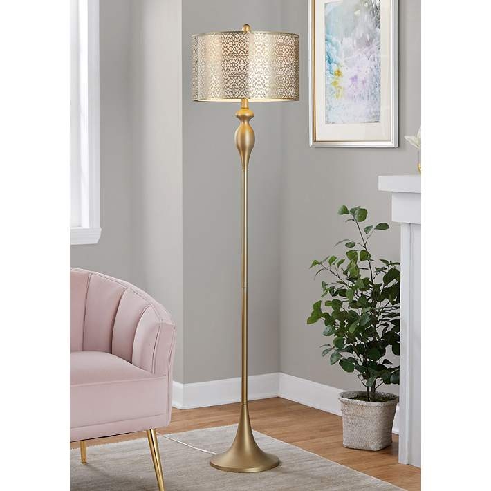 Tripod Floor Lamp with Adjustable Head, Brushed Metallic Finish