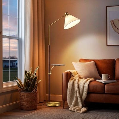 Tripod Floor Lamp with Matte Black Arc Arm Design