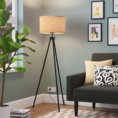 Tripod Floor Lamp with Slender Metal Legs and Drum Shade