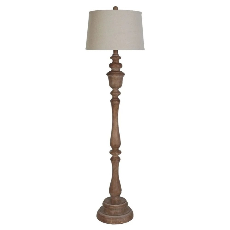 Tripod Floor Lamp Wood Look Finish Drum Shade