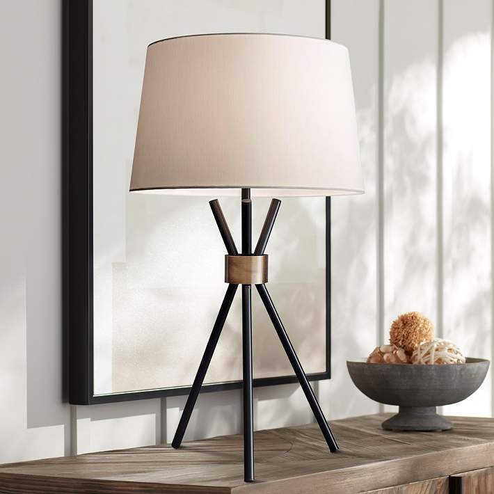 Tripod Table Lamp Black and Brass Desk Lamp Antique Accents