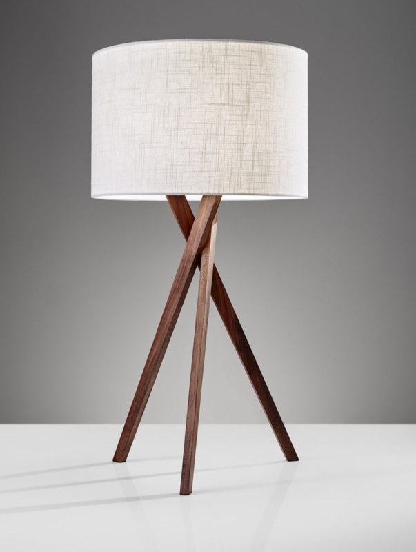 Tripod Table Lamp Cream Drum Shade Table Lamp Walnut In-Line Switch