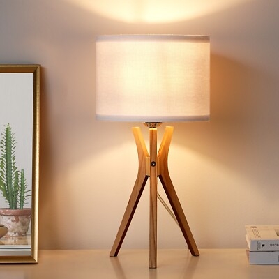 Tripod Table Lamp Scandinavian Wood Bedside Lamp Exposed Cord