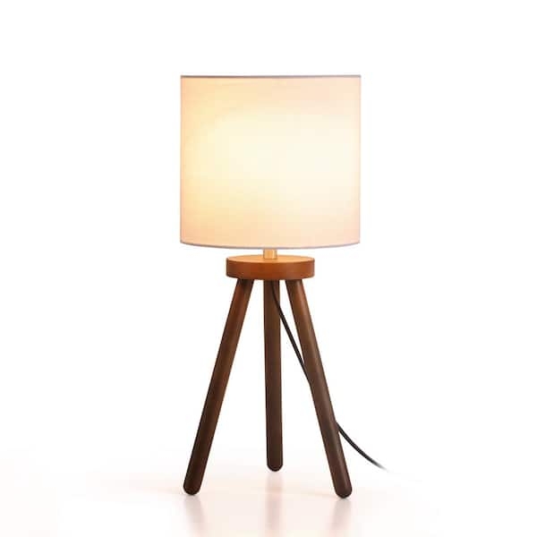 Tripod Table Lamp Walnut Wood Table Lamp White Drum Shade