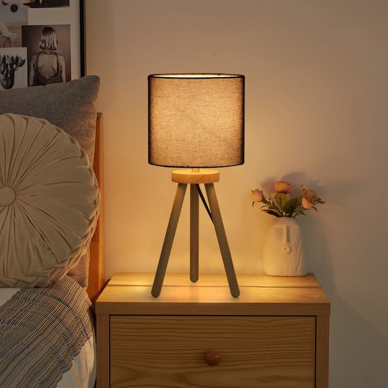 Tripod Table Lamp White Drum Shade Table Lamp Linen Like Tapered Legs