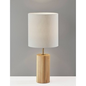 Tripod Table Lamp with Natural Wood Tone and White Fabric Drum Shade