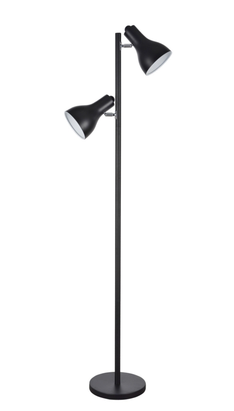 Twin Light Floor Lamp with Adjustable Cone Shades and Metal Finish