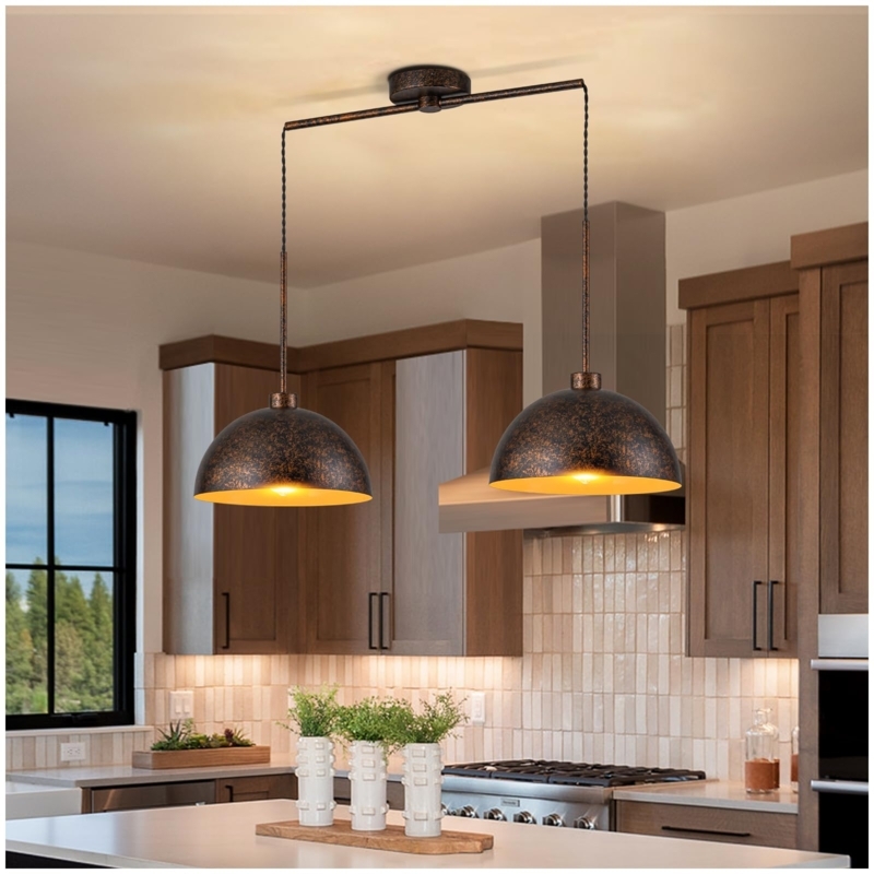 Twin Polished Copper Pendant Lights for Kitchen Island
