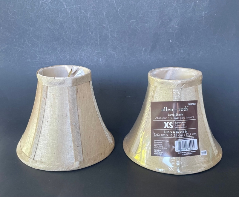 Two Beige Lamp Shades Silken Bell Piped Edges Flared Rim Set