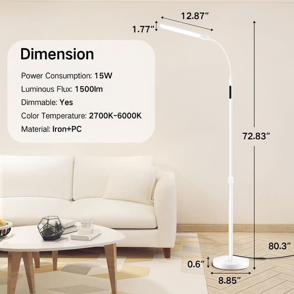Ultra Slim Floor Lamp, Flexible Gooseneck Remote Controlled