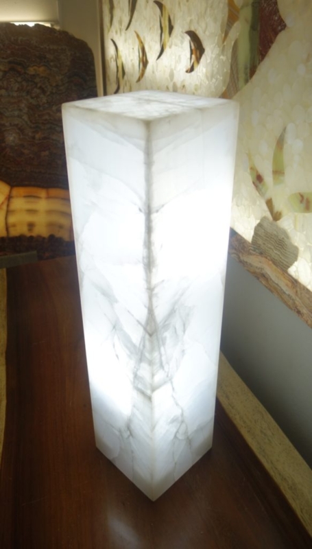 Veined White Translucent Stone Rectangular Floor Lamp Pillar