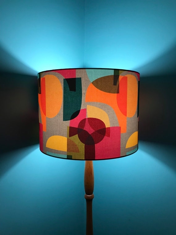 Vibrant Geometric Circles Drum Lampshade Retro Atomic Print White