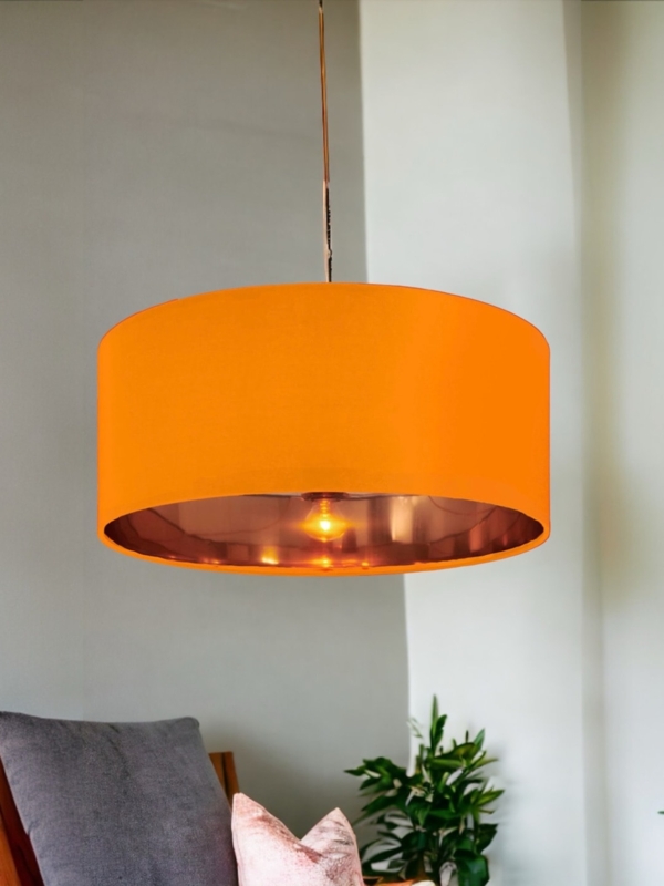 Vibrant Orange Lampshade Drum Shape Reflective Metallic Lining