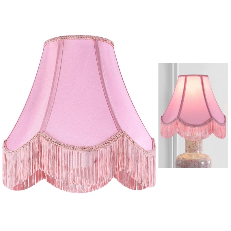 Victorian Bell Lamp Shade Pink Silk Beaded Fringe