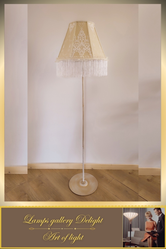 Victorian Floor Lamp Tiered Fringe Shade Ornate Antique Brass Base