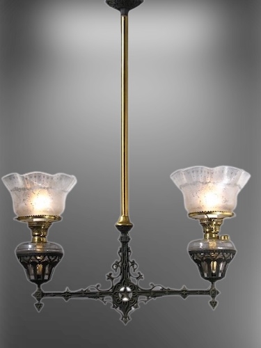 Victorian Style Chandelier Two-Light Etched Glass Shades