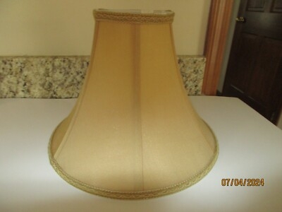 Vintage Beige Gathered Fabric Empire Lamp Shade with Braided Trim.