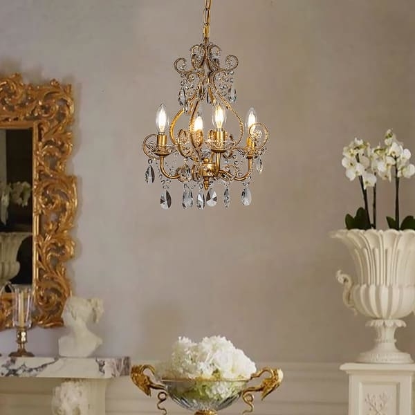 Vintage Candlestick Pendant Light, Crystal Teardrops Curved Arms French