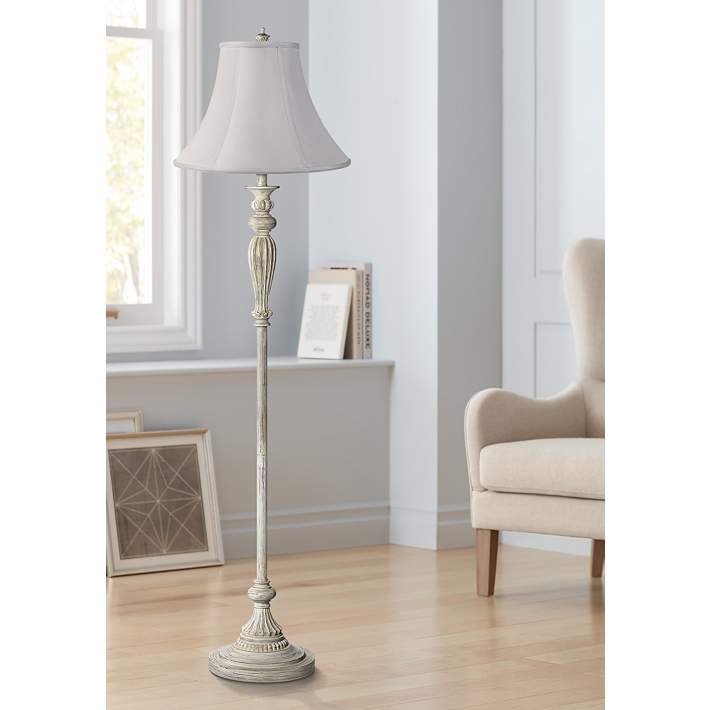 Vintage Chic Floor Lamp Tiered Base, Antique White Bell Shade Lamp