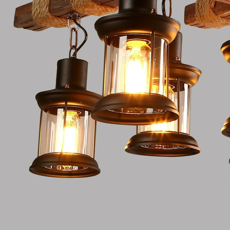 Vintage Farmhouse Chandelier 8-Lights Distressed Wood-Look