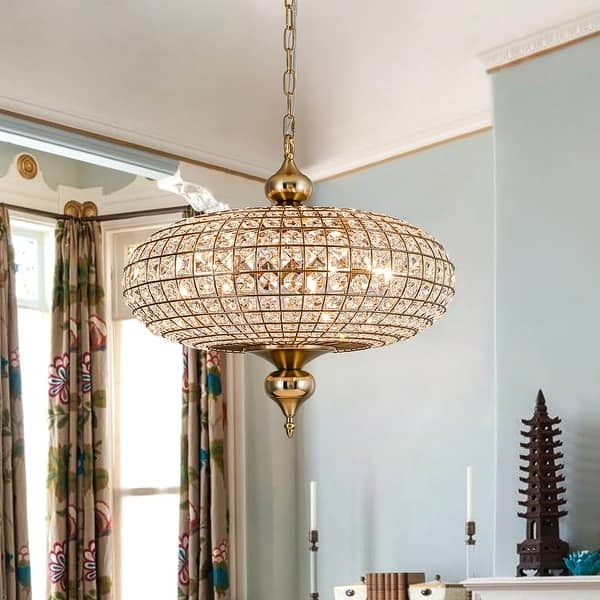 Vintage Globe Chandelier Lighting Tiered Crystal Drops Antique Brass