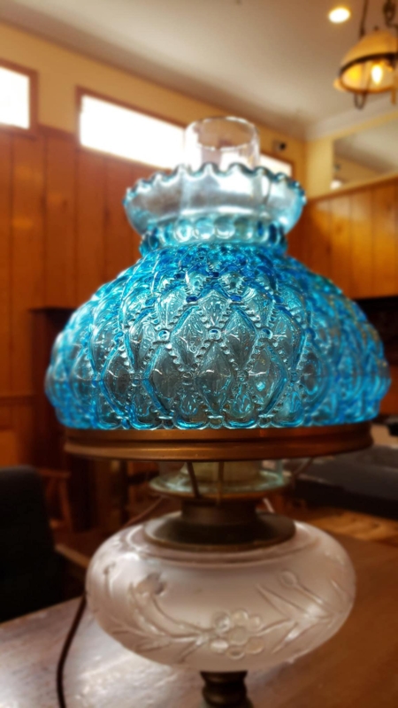 Vintage Light Blue Glass Lamp Shade with Crimped Top