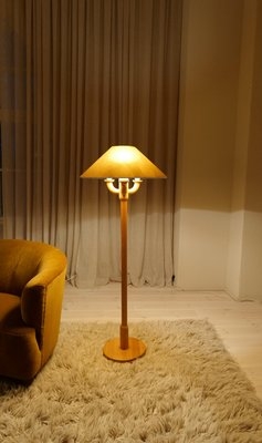 Vintage Sculptural Pine Floor Lamps with Slatted Shades