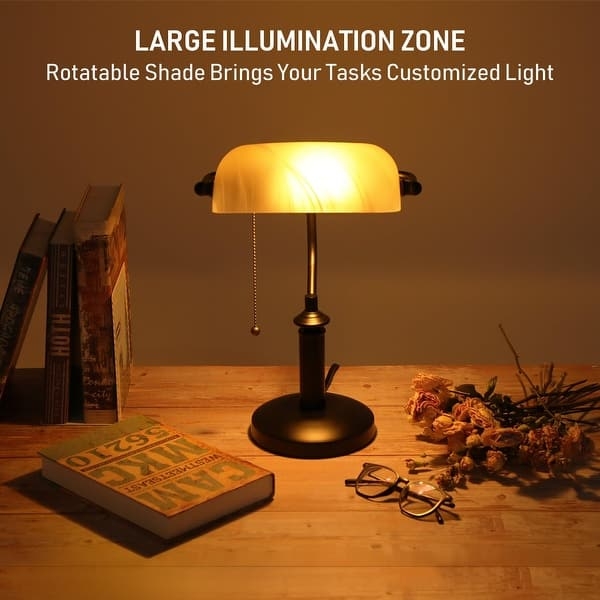 Vintage Style Bankers Lamp with Pale Yellow Rippled Glass Shade