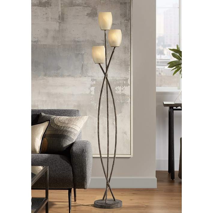 Vintage Style Floor Lamp Trio Lantern Shades Seeded Glass