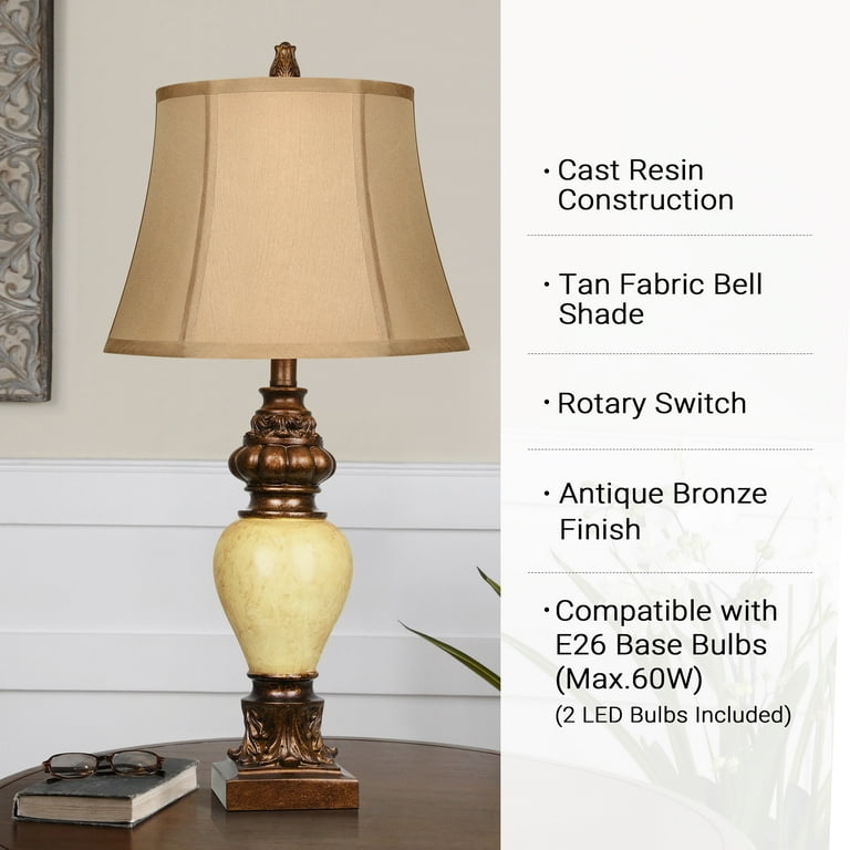 Vintage Table Lamp Set Scrollwork Base Antique Bronze Bell Shades