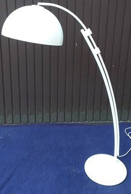 Vintage White Arc Floor Lamp Sweeping Arc Mushroom Dome Shade 1980s