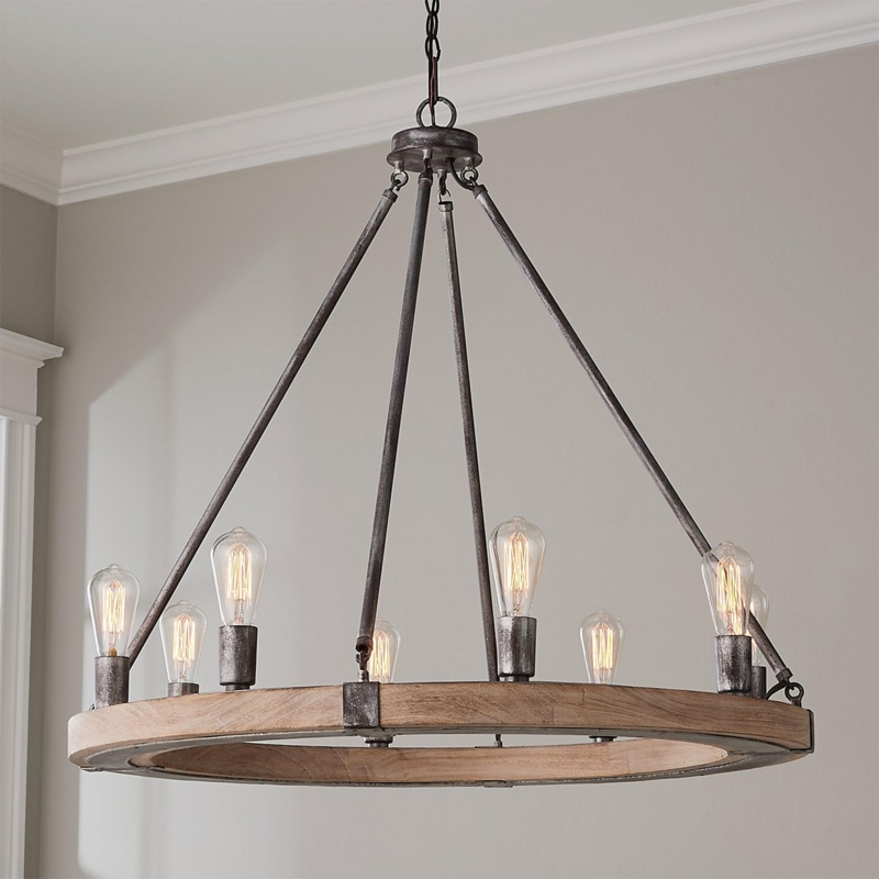 Wagon Wheel Chandelier 16-Light Matte Black Oversized Ring Industrial