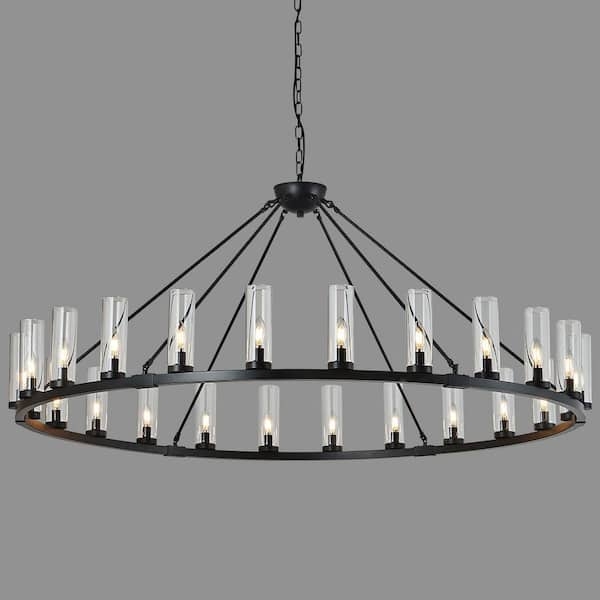 Wagon Wheel Chandelier 24-Light Matte Black Large Farmhouse Fixture