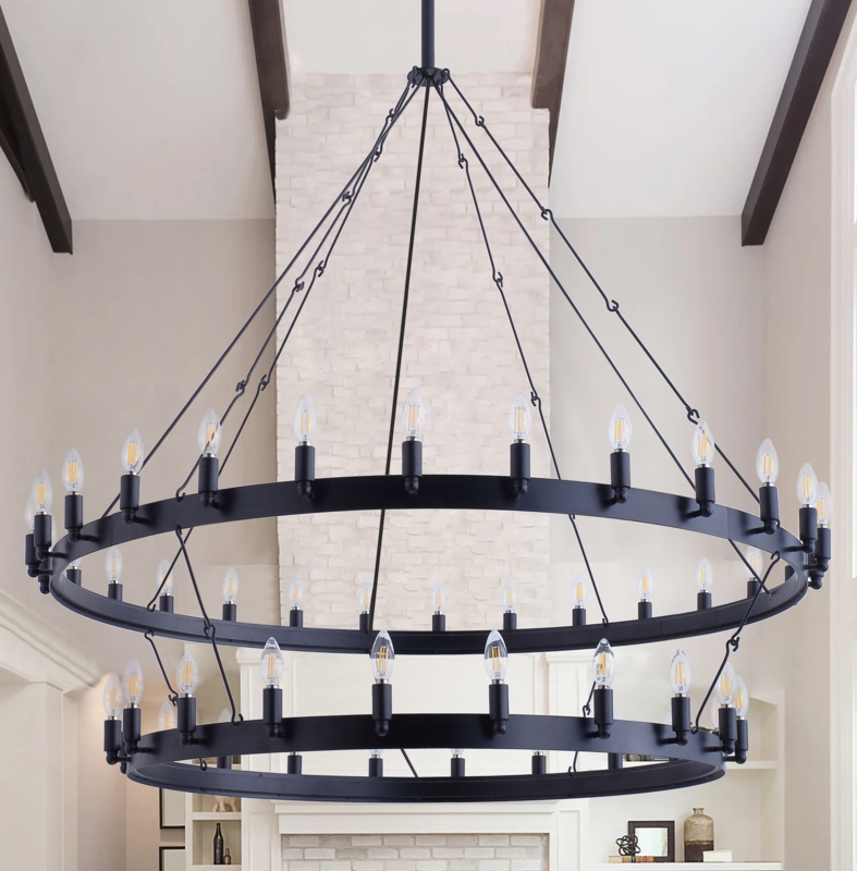 Wagon Wheel Chandelier, 55-Inch 48-Light Black, Farmhouse Chandelier