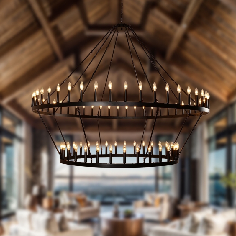 Wagon Wheel Chandelier, 80-Light Large Scale Chandelier