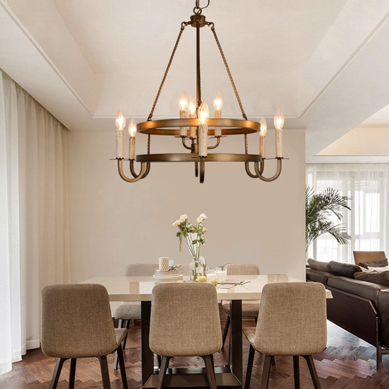 Wagon Wheel Chandelier, Dark Bronze Two-Tier, Candle Style Lighting