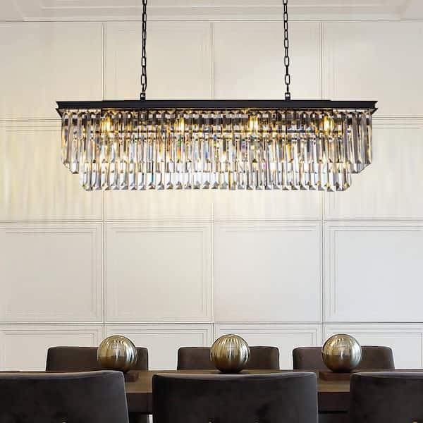 Wagon Wheel Chandelier in Matte Black with Twelve Clear Glass Cylinders