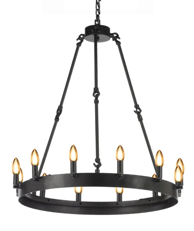 Wagon Wheel Chandelier Lighting, Rustic 12-Light, Faux Drip Sleeves.