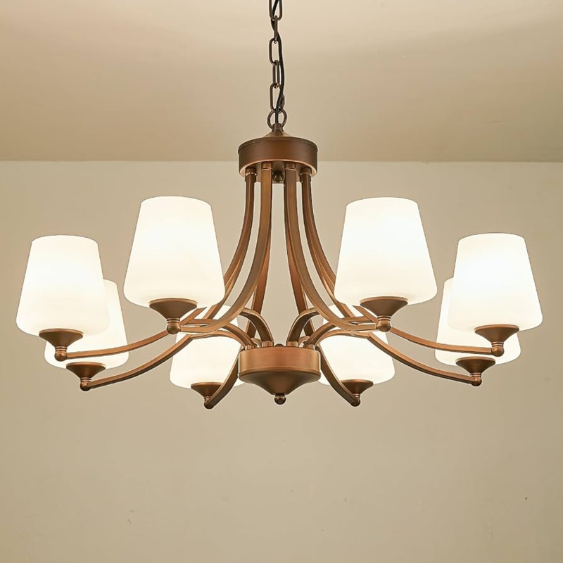 Wagon Wheel Chandelier: Oil Rubbed Bronze, 8-Light Frosted Cylinders