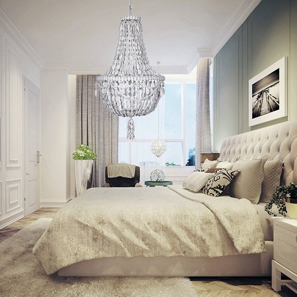 Weathered White Empire Chandelier with Wood Toned Beaded Strands